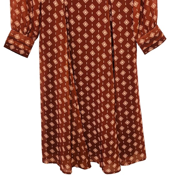 Wayward Fancies eShkti Pleat Waist Geo Georgette Dress Deep Brown Size XS (2) - Picture 6 of 13
